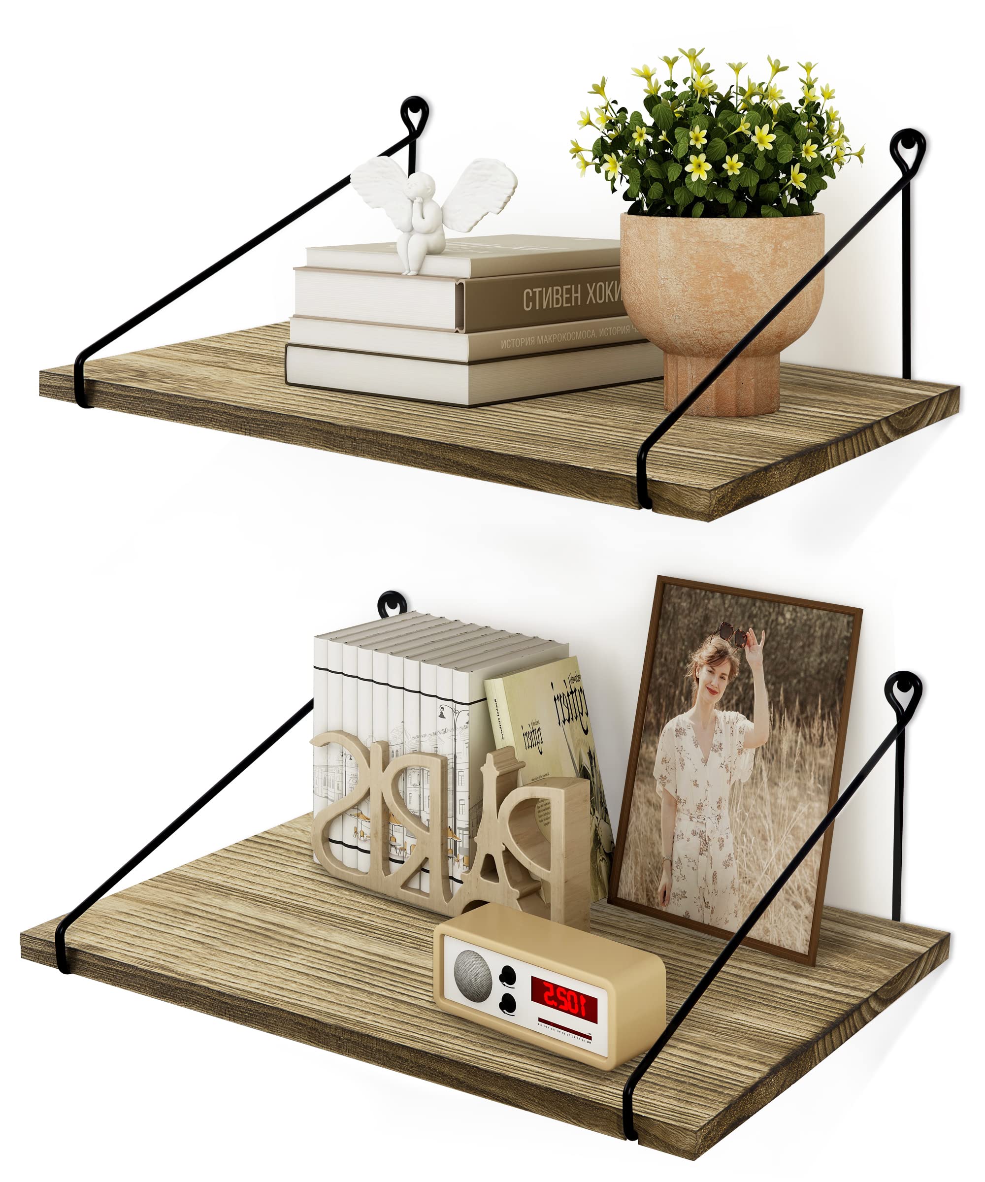 Deep Floating Shelves Wall Shelves Set of 2, Rustic Wall Mounted Shelf