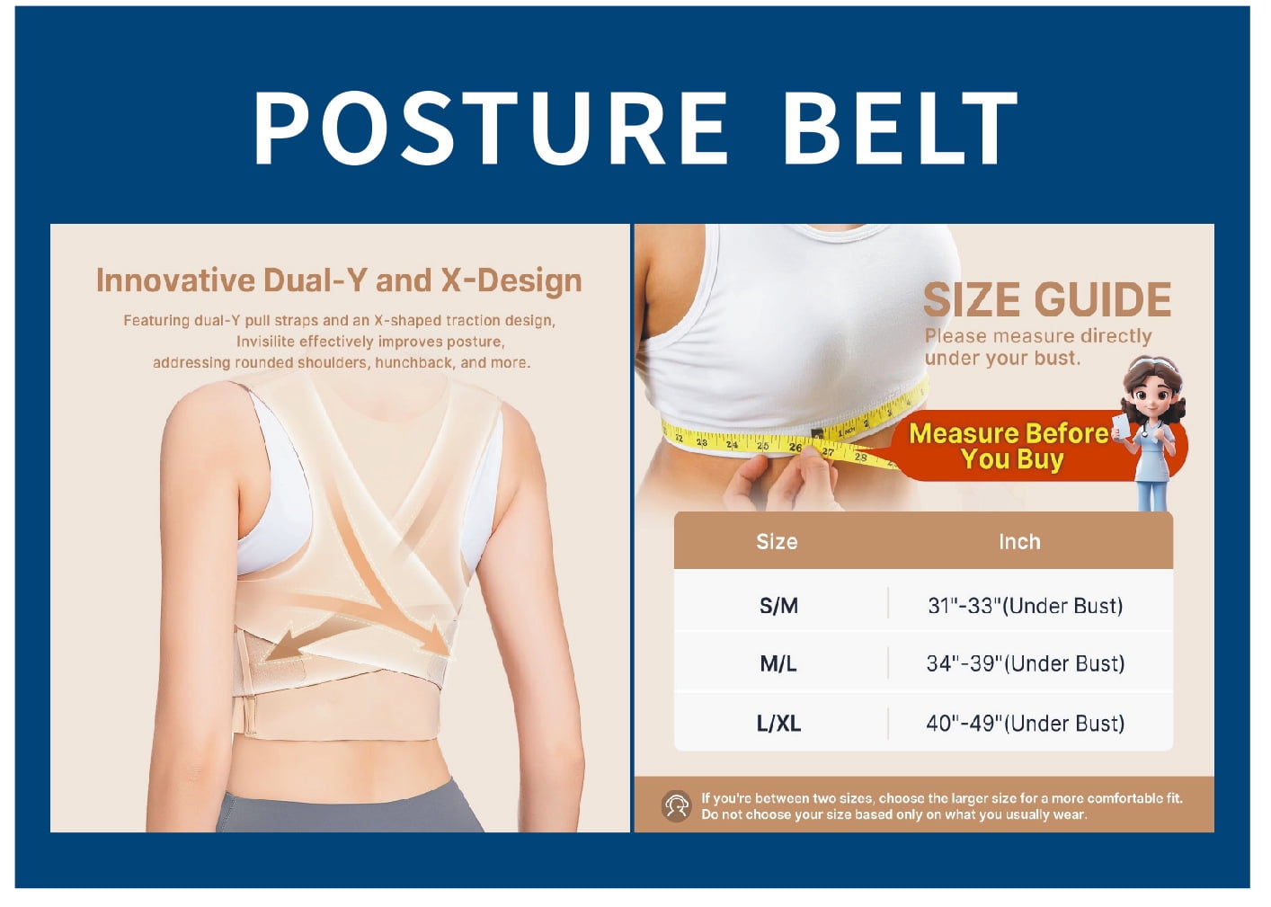 MUSICOZY Upgraded Invisible Back Brace Posture Corrector for Women, Invisible and Lightweight Back Support for Neck, Shoulder, and Upper Back Pain Relief – Improves Posture, Corrects Hunchback, Small