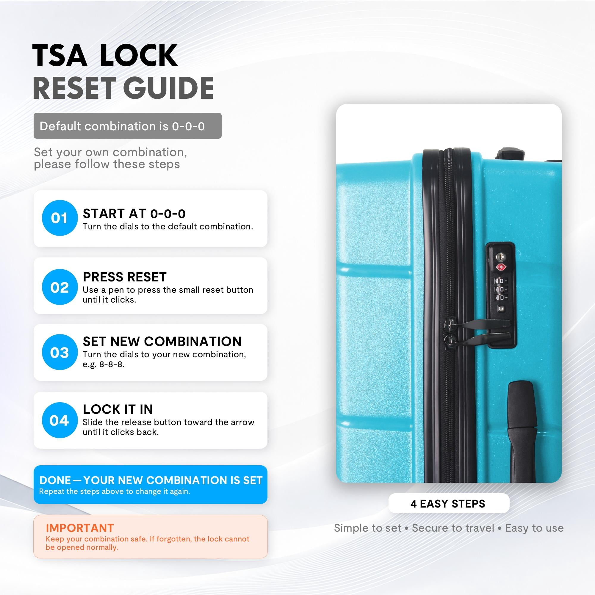 3-Piece PP Hardshell Luggage Set, Lightweight Scratch-Resistant Suitcases with Silent Spinner Wheels & TSA Lock, Peacock Blue