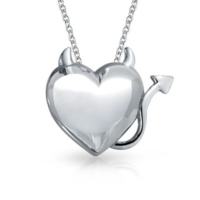 Devil Horns Heart Shape Slide Pendant Necklace For Women Girlfriend Polished 925 Sterling Silver 16 Inches Canada - Devil Heart Pendant Devil Horns Heart Shape Slide Pendant Necklace For Women Girlfriend Polished 925 Sterling Silver 16 Inches Canada - Devil Heart Pendant