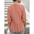 thumbnail image 2 of Blusa, Blusa de media manga para mujer con cuello en V y cuello en V suelta Abody Rosa/Medio, 2 of 7