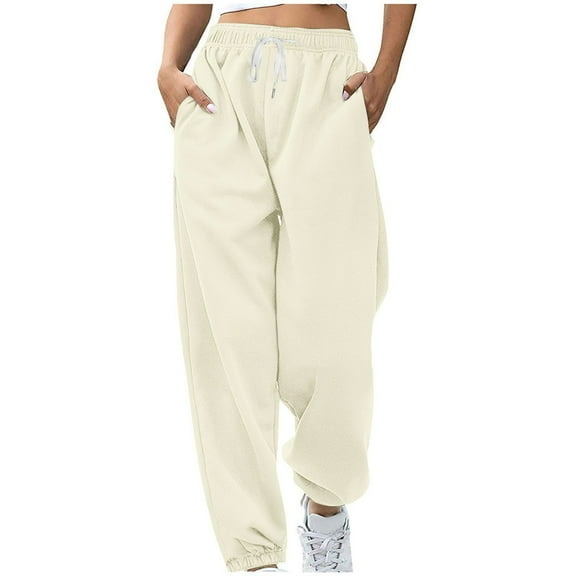 Lmnyox Cinch Bottom Sweatpants for Women Baggy Casual High Waist Drawstring Sport Running Pants Solid Color