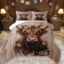 jejeloiu Retro Rustic Cow Bedding Comforter Set,Multicolor Flower Floral Twin Comforter Sets,Country Farmhouse Locge Bedding Set For Boys Kids,Luxury Bedroom Decor Reversible,2 Pieces