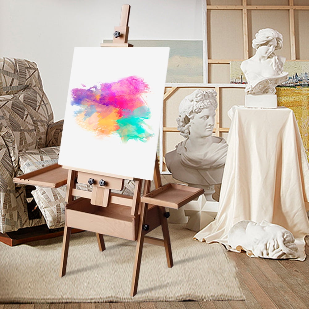 SHegdu Portable Foldable Flat Easel for Painting,Adjustable Large Painting Easel with with Drawer Tray,for Tripod Field Easel for Adults, Artists, Beginners - Natural