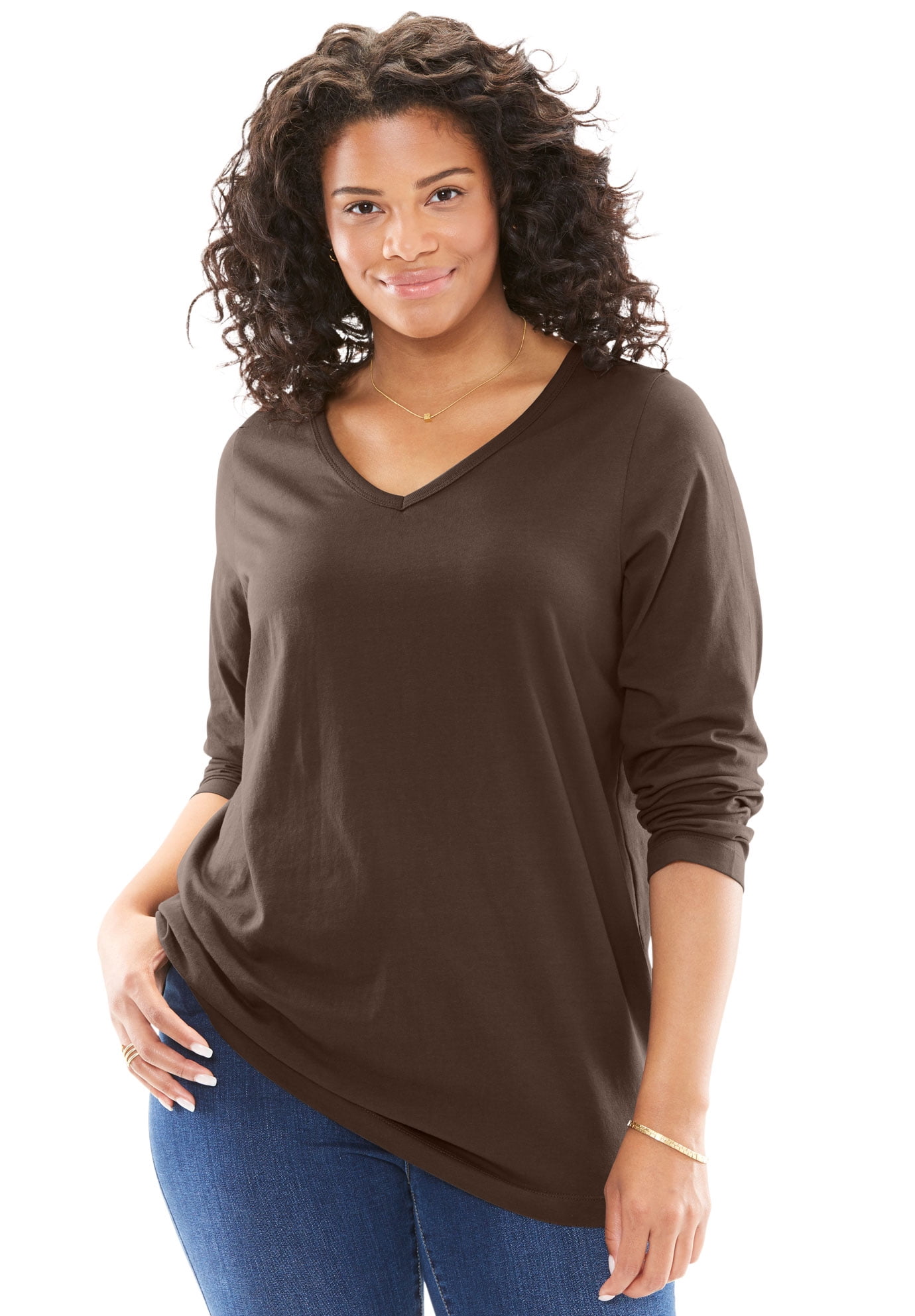 Woman Within Plus Size Perfect V-neck Long Sleeve Tee - Walmart.com