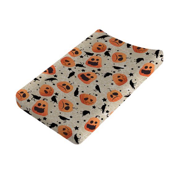 Halloween Jack O Pumpkins Changing Pad Covers Black Crow Spider Star Diaper Changing Table Sheets for Boy Girl Summer Soft Stretchy Baby Change Table Mats 32''x16''
