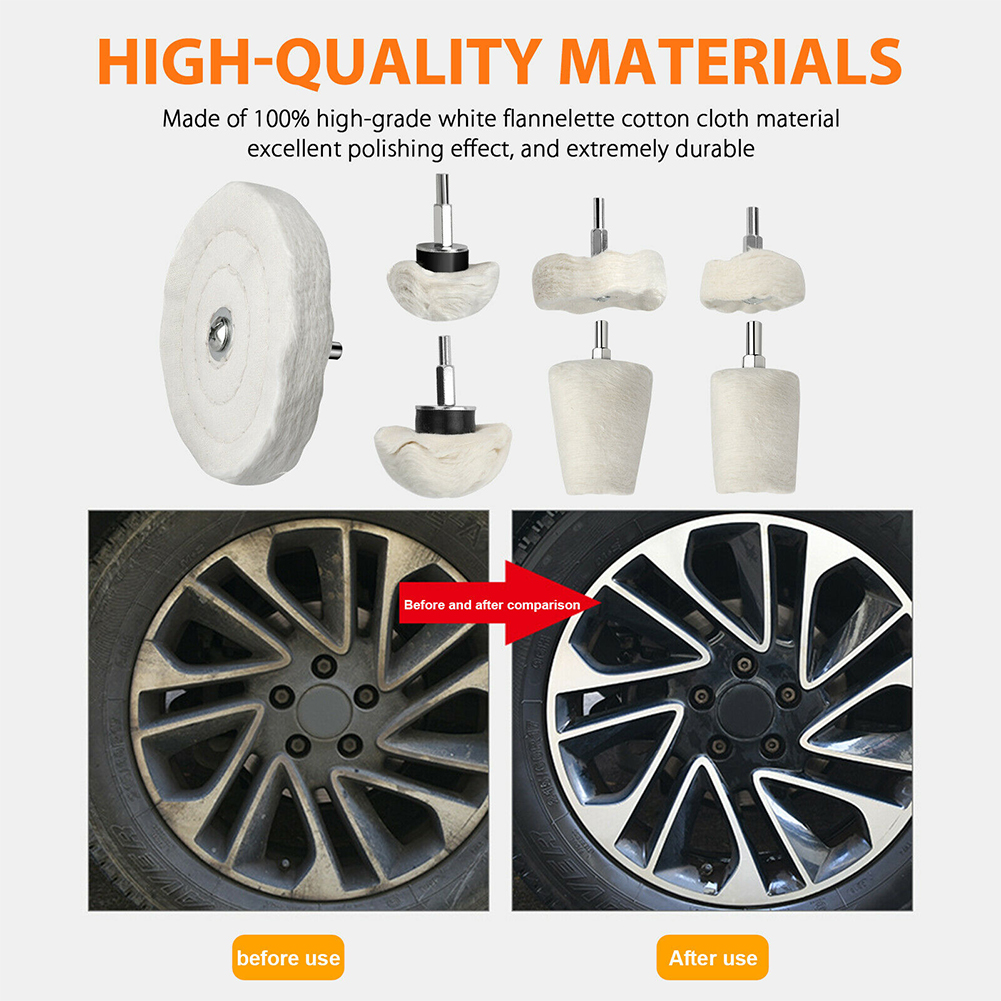 7pcs Car Polishing Buffing Pads Polisher Aluminum Alloy Stainless Steel Mop  Wheel Drill Kit 