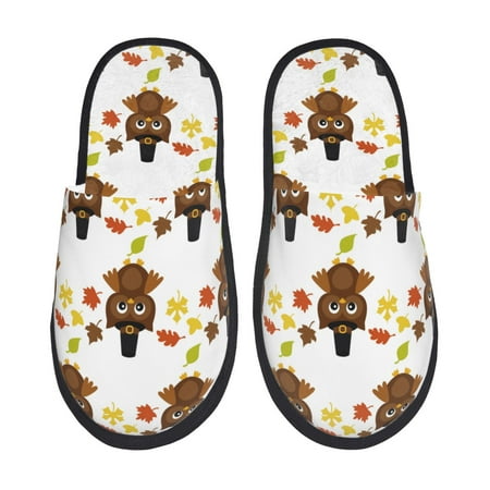 

Disketp Colorful maple leaf owl Fuzzy House Memory Foam Slippers Furry Fur Lined Bedroom Shoes Cozy Indoor-Large