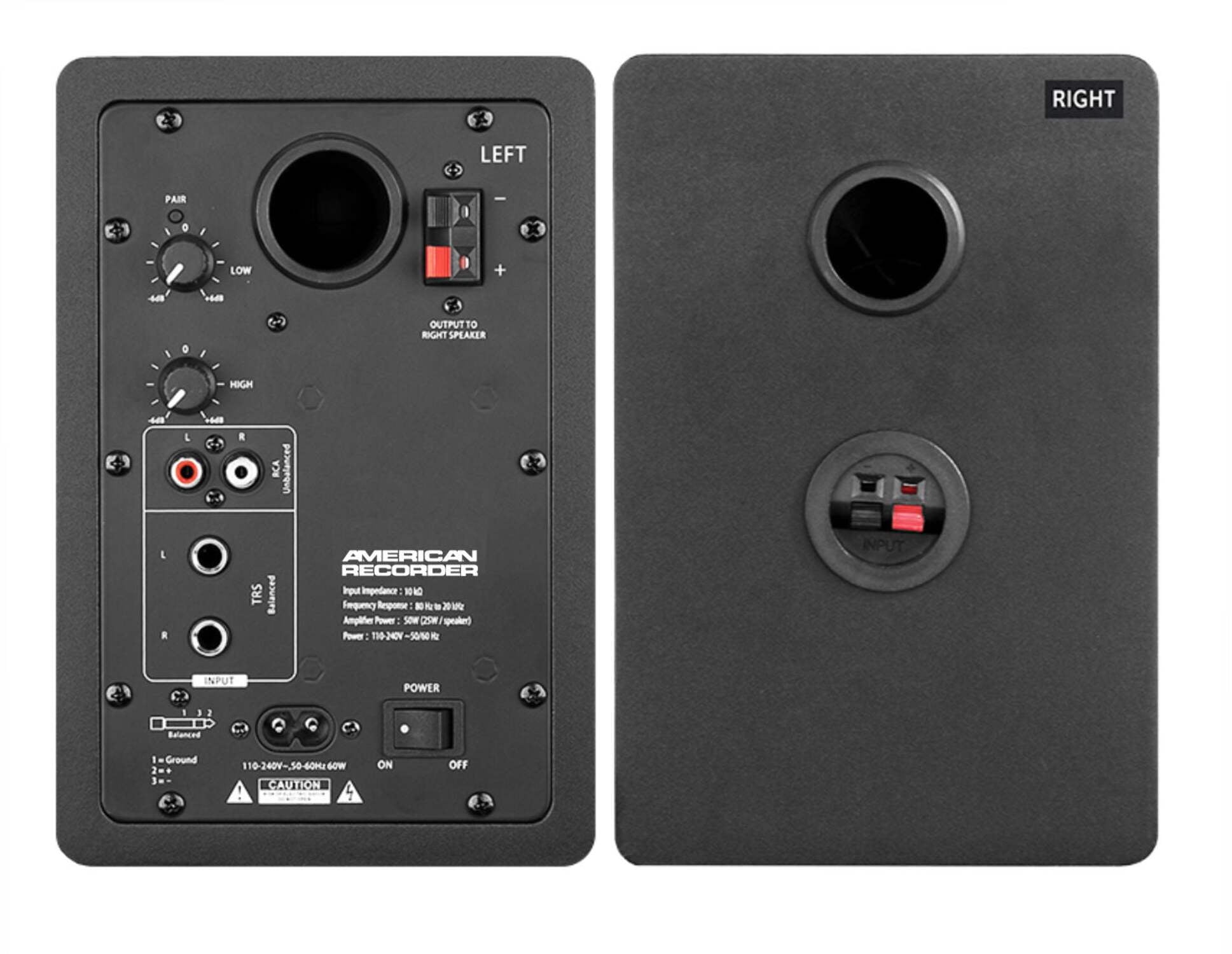 American Recorder Active 50 watt Bi-Amped Powered Monitor Speaker System with Wireless Bluetooth, pair