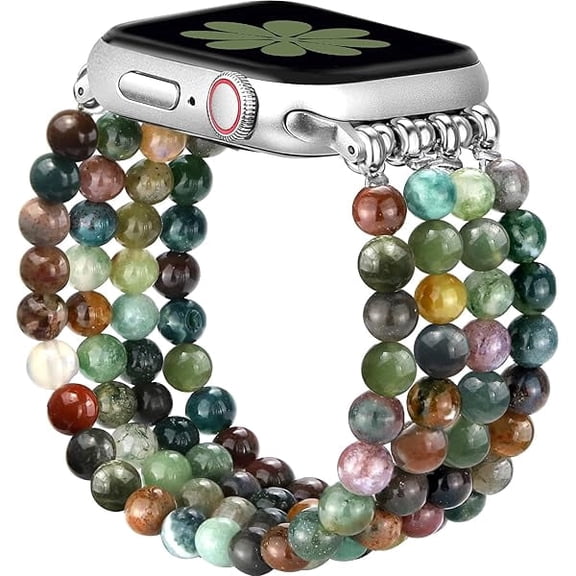 Natural Stone Beaded Bracelet Bands for Women Compatible with Apple Watch 40mm 41mm 38mm 42mm(S10/11) Comfort Cool Elastic Strap Replacement for iWatch Series 11/10/9/8/SE/7/6/5/4/3/2/1