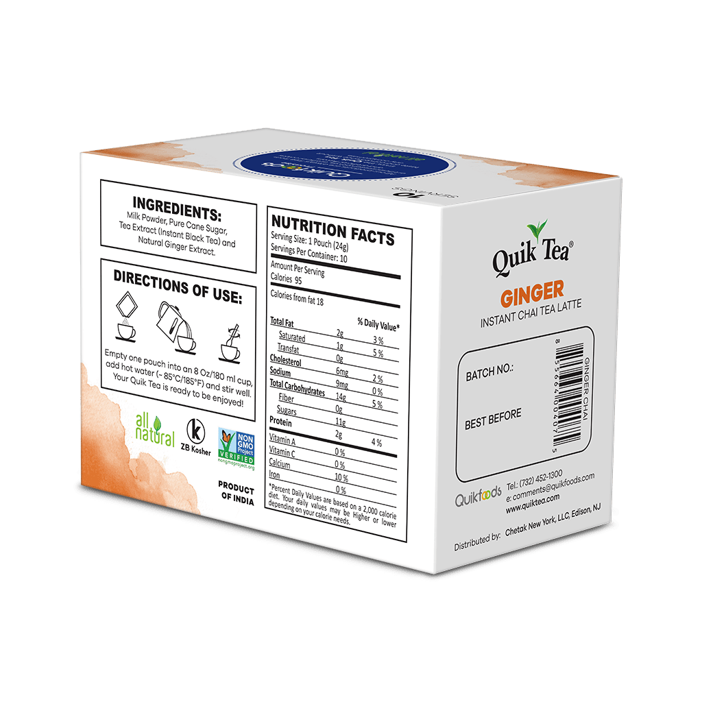 QuikTea Ginger Chai Tea Latte – 40 Count, Bold Ginger Flavor, Naturally Caffeine-Light, No Preservatives – Just Add Hot Water