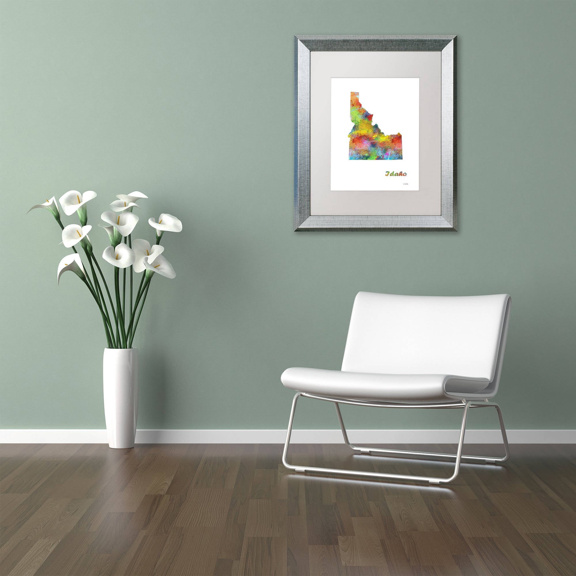 Trademark Fine Art "Idaho State Map-1" Canvas Art by Marlene Watson, White Matte, Silver Frame