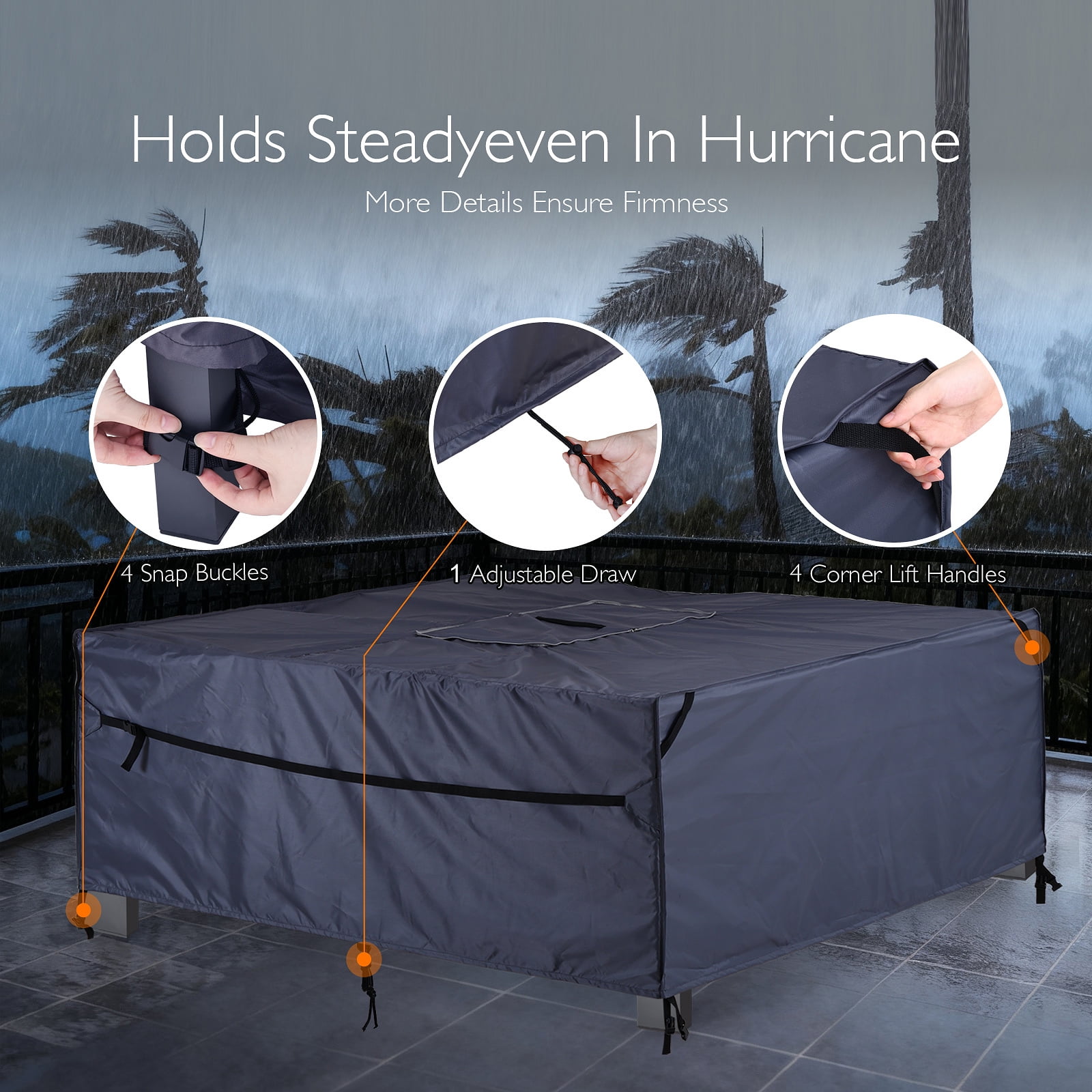 Patio Furniture Covers Waterproof - 420D Outdoor Table and Chair Set Cover with Built-in Storage Bag - Rectangular Patio Table Cover for 4-Seat Dining Set or Sectional Sofa (DarkGrey, 72''x72''x28'')
