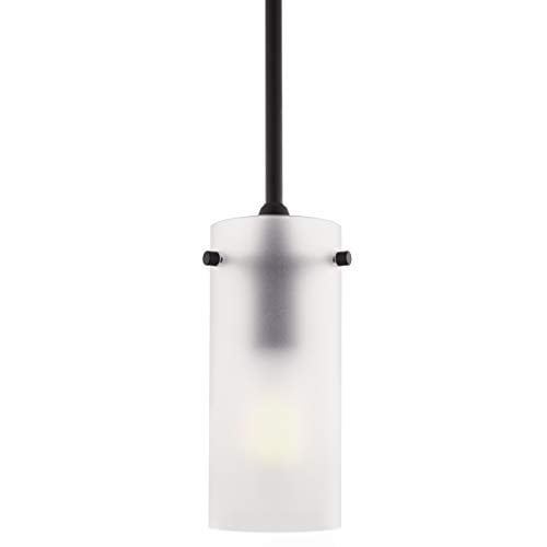 Linea Suspension Moderne Noire - Petit Luminaire Suspendu en Verre Givré Efchimero Réglable pour Îlot de Cuisine, Évier et Salle de Bain
