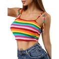 thumbnail image 4 of DARING DIVA Women's Rainbow Striped Tie Spaghetti Strap Crop Top XL Multicolor, 4 of 7