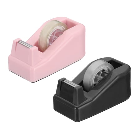 2pcs Tape Dispenser Desk, Small Tape Dispenser Cute Desktop Dispenser Holder for Tape Office Desktop, Pink Black