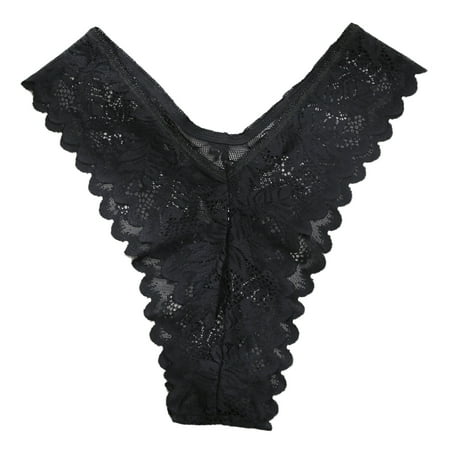 zuwimk Underwear Women Women s Thongs T Back Low Waist See Through Panties Cotton Seamless Lace Thongs Z01-Black L