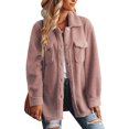 thumbnail image 1 of Chaqueta Abrigo Manga Larga Solapa Bolsillo Botón Color Puro Grueso Abrigo Casual para Mujer Rosa M, 1 of 6