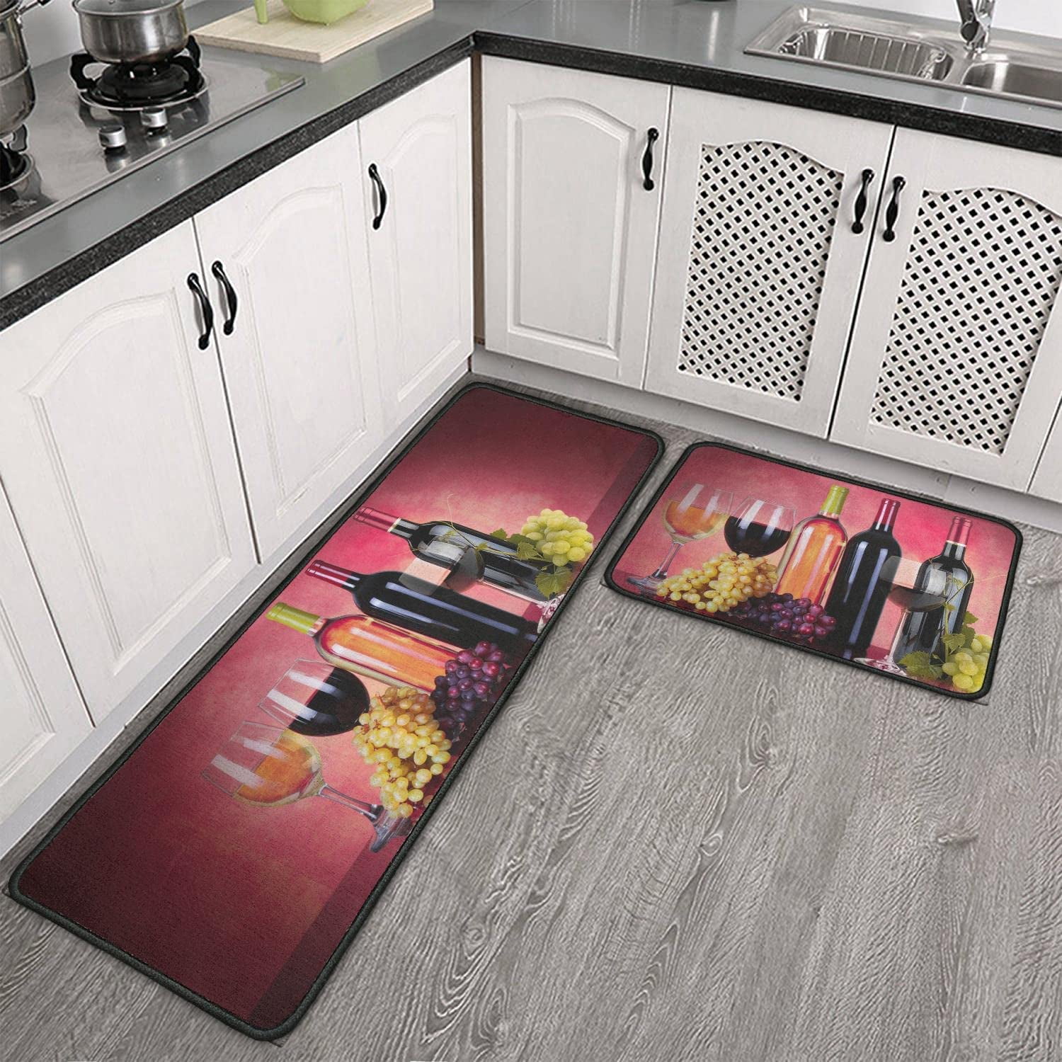 VIUBGCPS Kitchen Rugs Set Red Chili Peppers Shot from Above on Rustic Wooden Table Kitchen Mat for Floor Non-Slip Washable Kitchen Runner Doormat Bath Rug