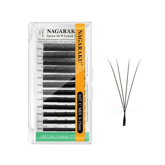 NAGARAKU Premade Fans Narrow 4D W Shape Eyelash Extensions Black 0.07C 8mm