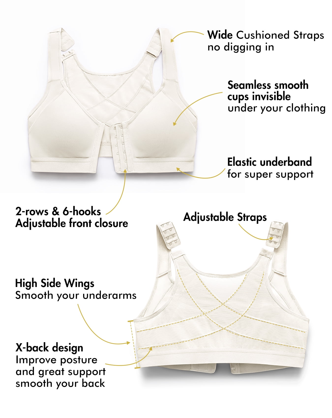DELIMIRA Women's Front Closure Posture Wireless Back Support Full Coverage Bra Plus Size