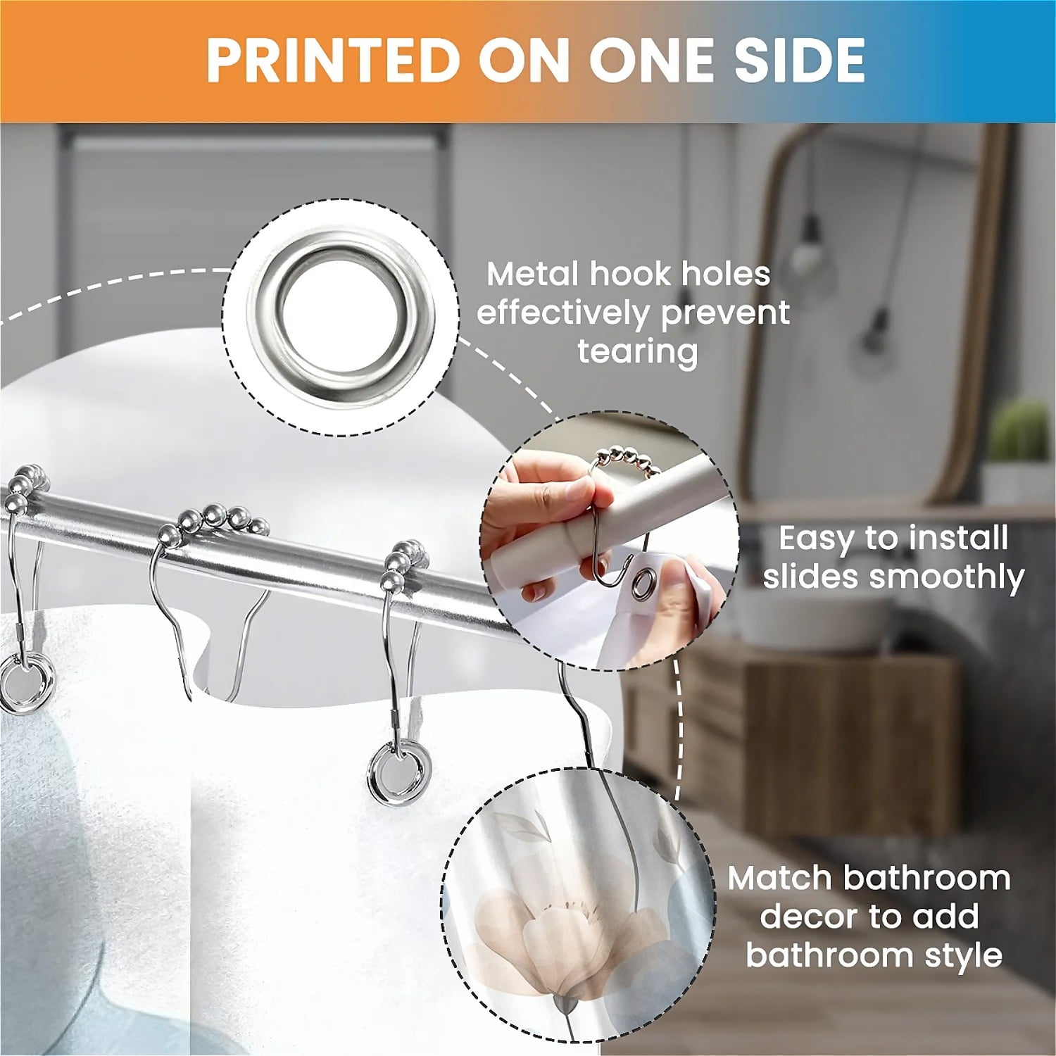Shower Curtain Navy Blue Geometric Water Repellent Shower Curtain Set, With Hooks，Machine Washable, Modern Decorative Polyester Cloth Shower Curtains For Bathroom,72"x84",Blue Beige Floral Art
