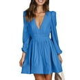 thumbnail image 1 of ZAXARRA Women Solid Color Deep V Neck A-Line Party Mini Dress for Beach Cocktail Club Streetwear, 1 of 6