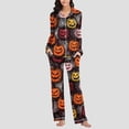 thumbnail image 5 of Fatuov 2-Piece Halloween Pajama Sets for Women, Long Sleeve Button-Down Shirt and Long Pant Loungewear Set with Pocket, Funny Ghost Pumpkin Print Sleepwear for Home, Party, 5 of 5