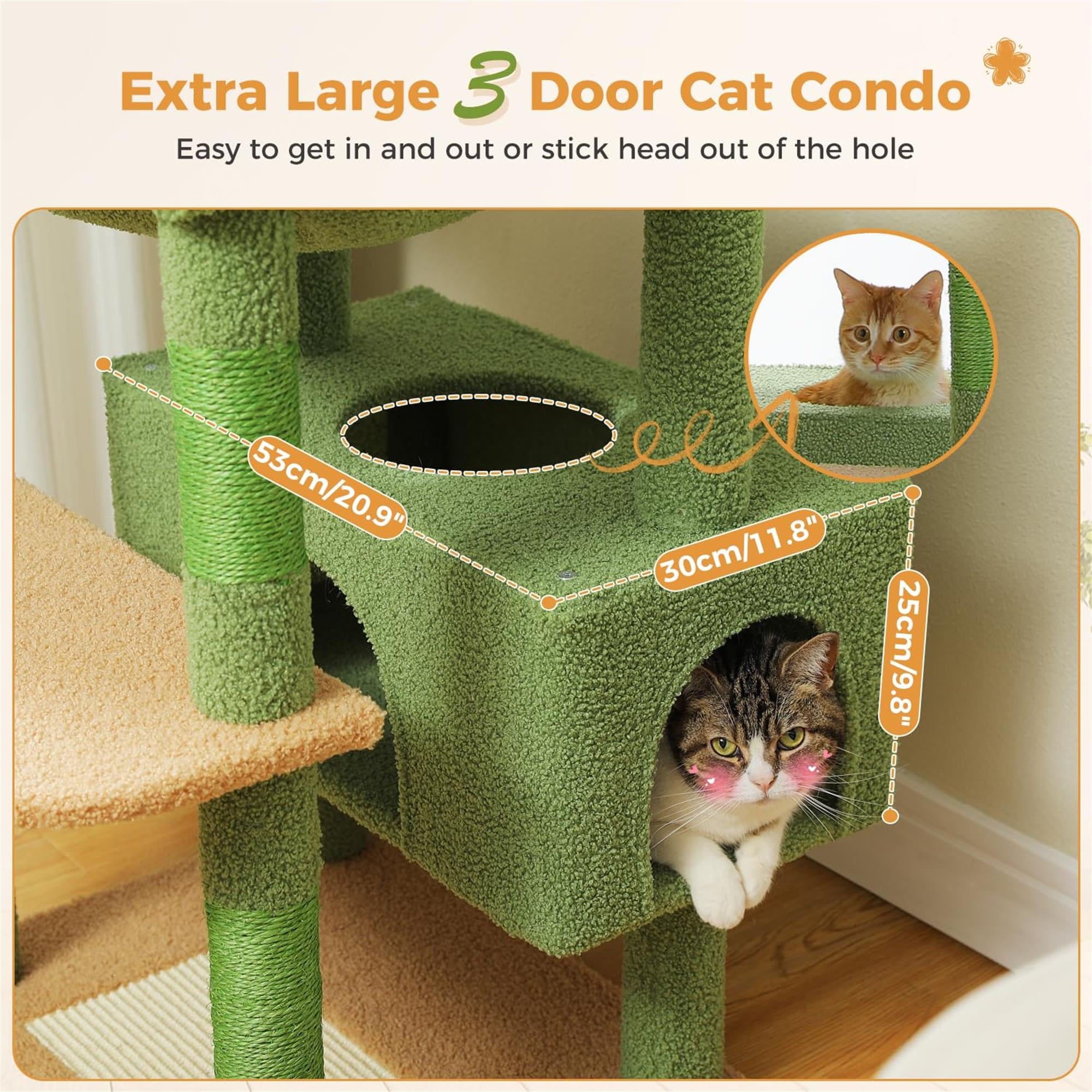Pefilos 72" Cat Tree Tower for Large Cats, Indoor Cat Condo with Sisal-Covered Scratching Posts and Pads, 2 Padded Perch, Green Pefilos 72" Cat Tree Tower for Large Cats, Indoor Cat Condo with Sisal-Covered Scratching Posts and Pads, 2 Padded Perch, Green