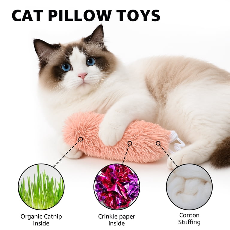 Catnip Plush Pillow Toys with Crinkle Paper, 3 Pack photo 5