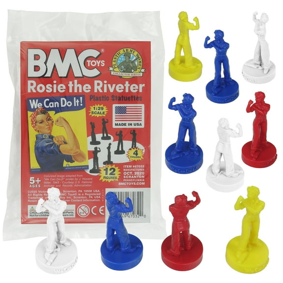 BMC Rosie the Riveter Plastic Figures - 12pc Red White Blue & Yellow - USA Made