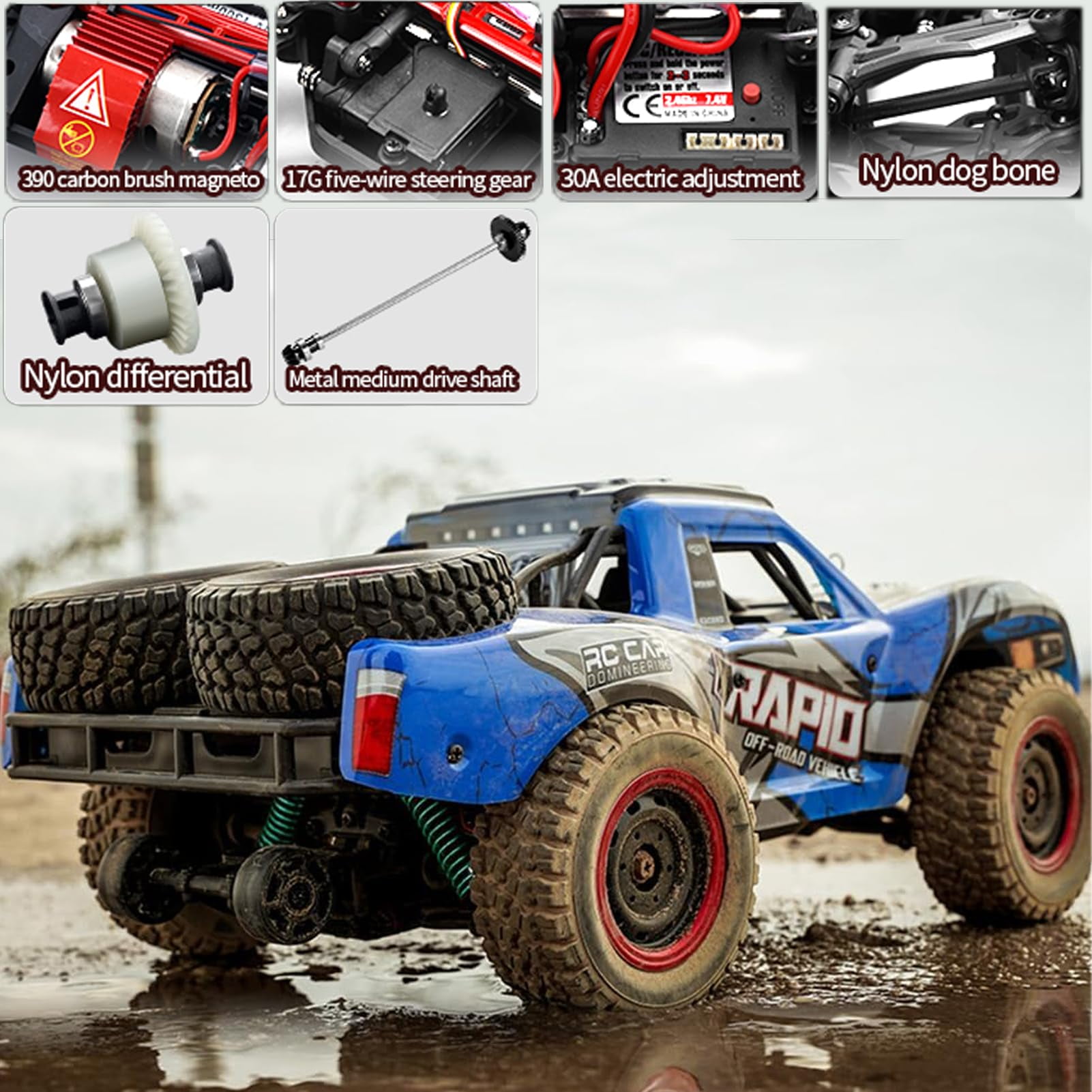 Q130 1:14 RC Truck 30 MPH 4WD All Terrain Trophy Car for Adults Teens, 50 Mins Play Fast Off-Road Buggy with 2 Batteries
