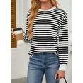 thumbnail image 6 of Ipladies Womens Tunic Tops Long Sleeve Striped Shirts Crewneck Tops Black & White L, 6 of 7