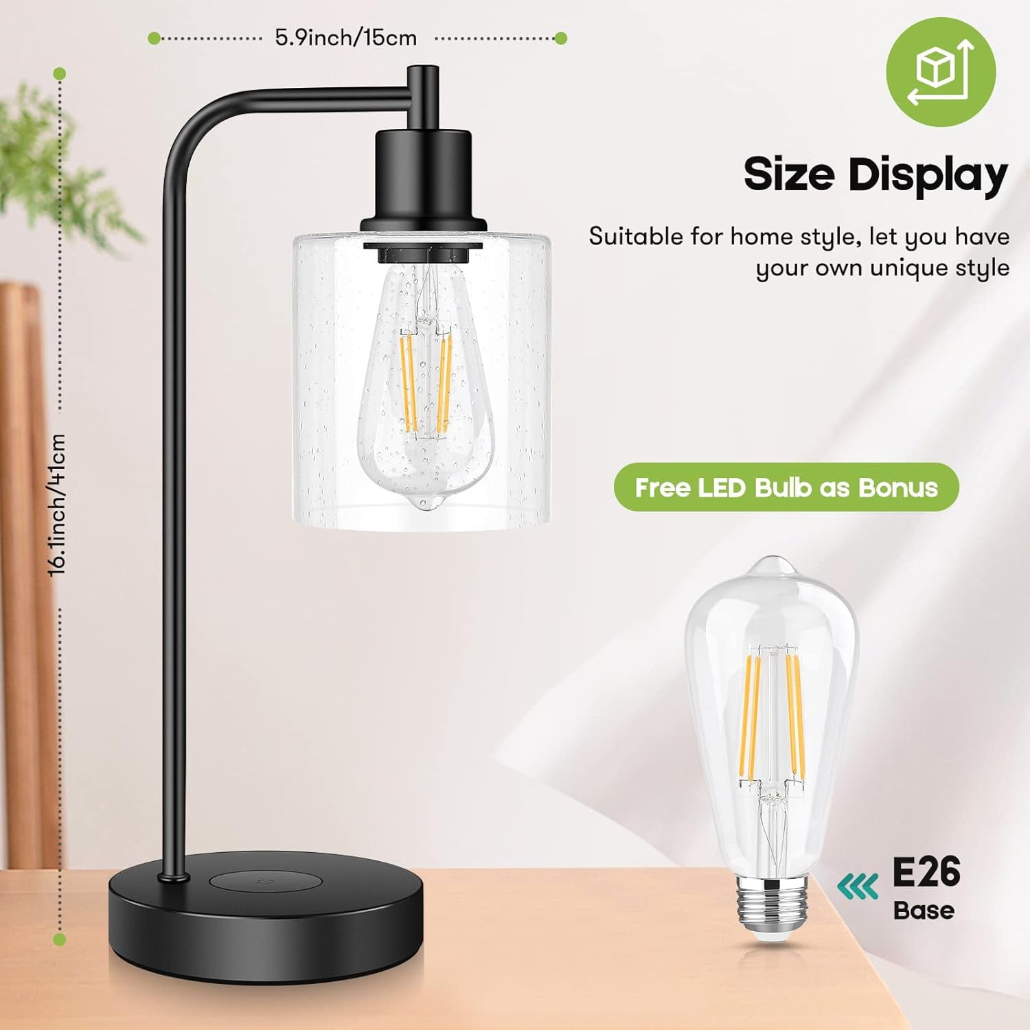Set of 2 Wireless Charging Industrial Table Lamp, Black