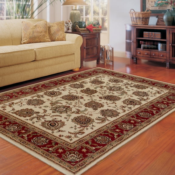 Style Haven Annapolis Bordered Traditional Area Rug Cream/Red 6'7" x 9'6" Oriental 6' x 9' Indoor Living Room, Bedroom, Dining Room Red