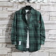 thumbnail image 2 of YDFCWXW Women's Plaid Shirt Long Sleeve Button Down Lapel Collar Casual Loose Jacket with Pockets Fall and Winter Green, M, 2 of 8