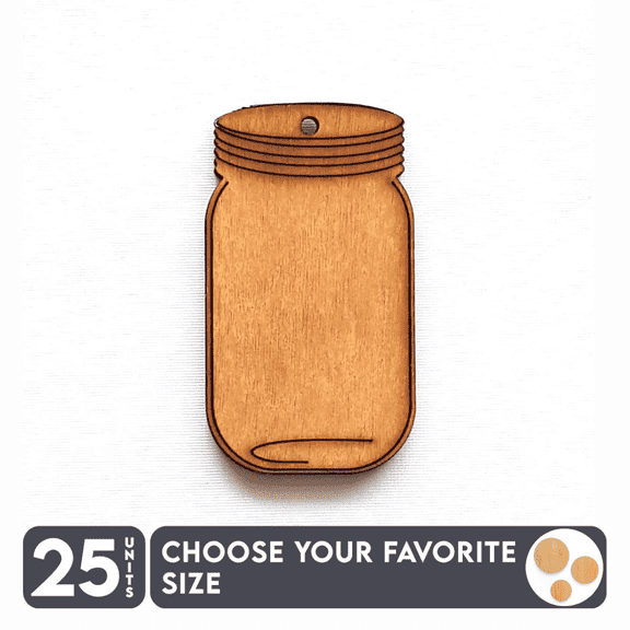 25 Units Wood Keychains Mason Jar Soto 3/16" Thick – Wood Color – (Size 2.5") Made in USA