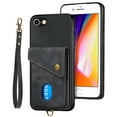 thumbnail image 2 of Nalacover for iPhone 7 / 8/ SE 2020/ SE 2022, Slim Case Wallet with Credit Card Holder, Back Flip Premium Leather Magnetic Clasp Kickstand Wirst Hand Strap Shockproof Cover, Black, 2 of 7