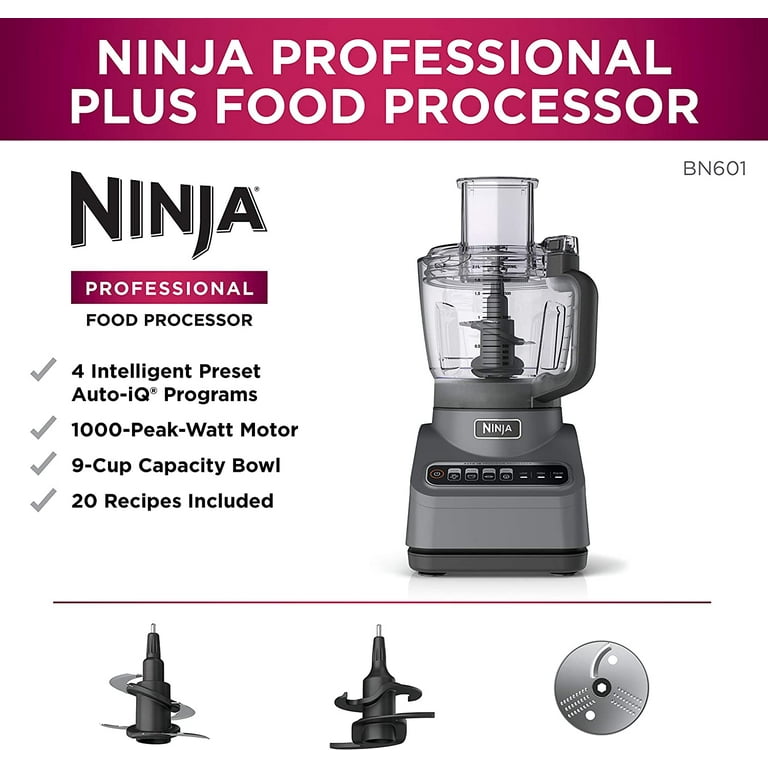 Restored Ninja BN601 Plus Food Processor 1000 Watts Autoiq, Chop Slice  Shred, 9Cup Silver Stainless (Refurbished) 