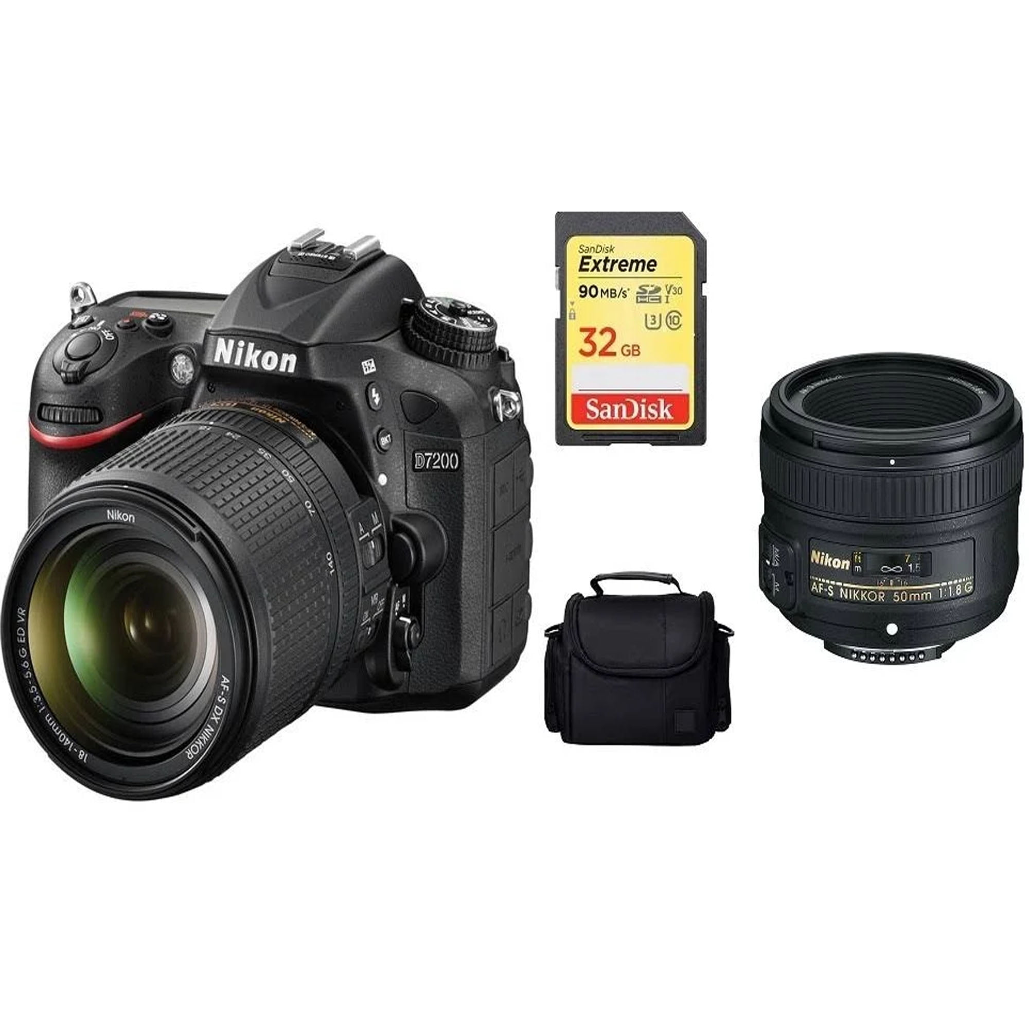 Vast en zeker Eigenwijs bekken Nikon D7200/D7500 DSLR Camera with 18-140mm Prime Lens & Nikon 50mm 1.8G  Lenses Bundle - Walmart.com