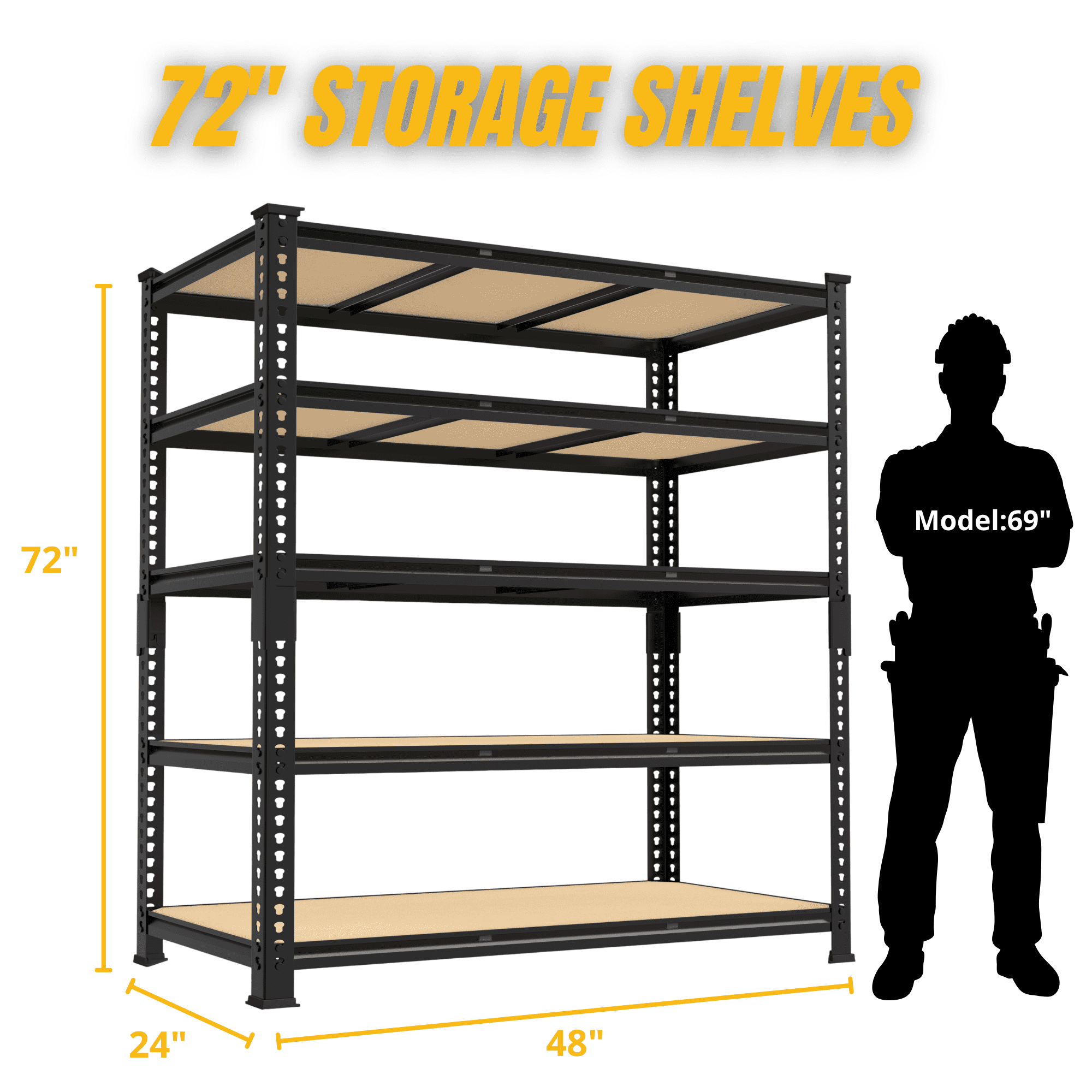 TrumanPick Storage Shelves Garage Shelving Units 5 Tier Metal Heavy Duty Adjustable Shelf Rack 48" W x 24" D x 72" H 3250LBS for Warehouse Pantry Closet, Black