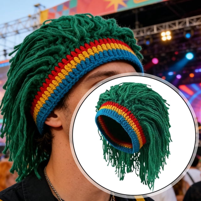Gorro de con peluca para hombre, gorro de invierno para cosplay, conciertos, fiestas de disfraces. Verde
