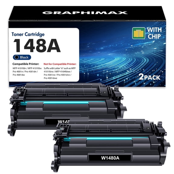 148A 148X 2-Pack Toner Cartridge with Chip Compatible for HP W1480A W1480X Laserjet Pro 4001dn MFP 4101fdw 4101fdn 4001n 4001dn 4001dw Black