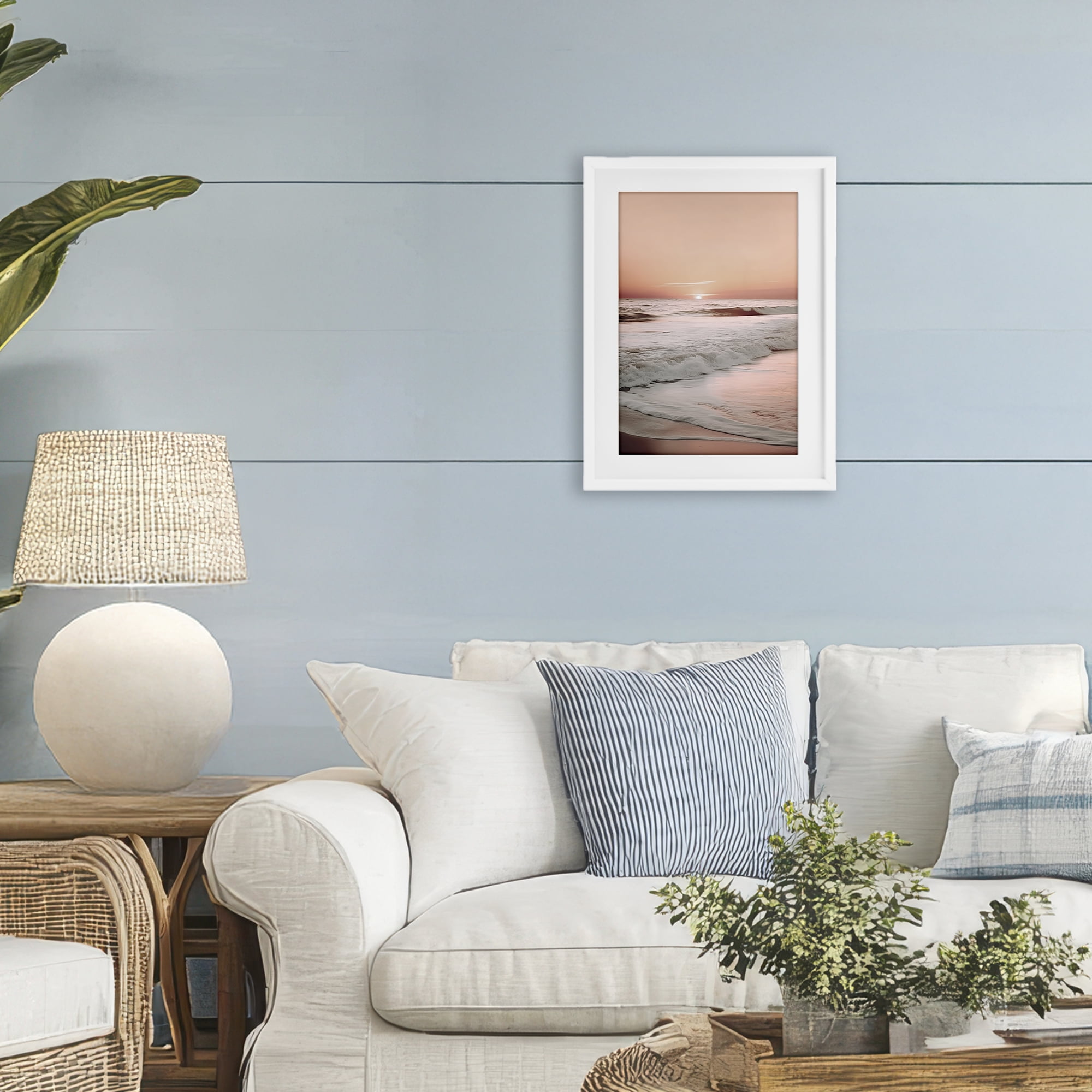 Apricot Beach View White Framed Print Under Glass, design by Decent Exposures
