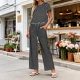thumbnail image 5 of Idoravan womens 2 piece lounge sets Women's Round Neck Stripe Short Sleeve shirts Long Pants With Elastic Waist Pocket pants Set, 5 of 7