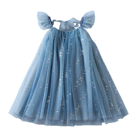 

Toddler Girls Dresses Summer Flying Sleeve Lace Up Polka Dot Sequin Mesh Dress Princess Dress Fashion Summer Girl Clothes