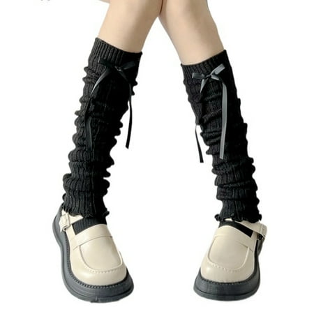 

Thaisu Women Leg Warmers Socks Solid Color Knit Leg Sleeves with Bows Boot Cuffs Cover for Streetwear