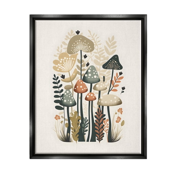 Stupell Industries Whimsical Mushroom Botanicals Botanical & Floral Painting Black Floater Framed Canvas Art Print Wall Art, 17 x 21