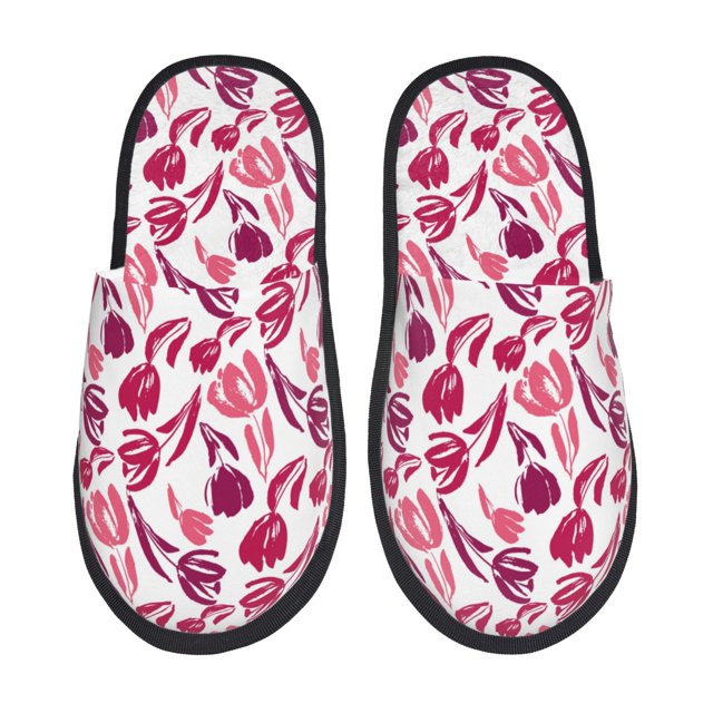 Balery Tulips Flowers Pantuflas de Casa de Felpa Silenciosas con Diseño Estampado, Zapatillas Cómodas Antideslizantes de Algodón para Interior-Medium