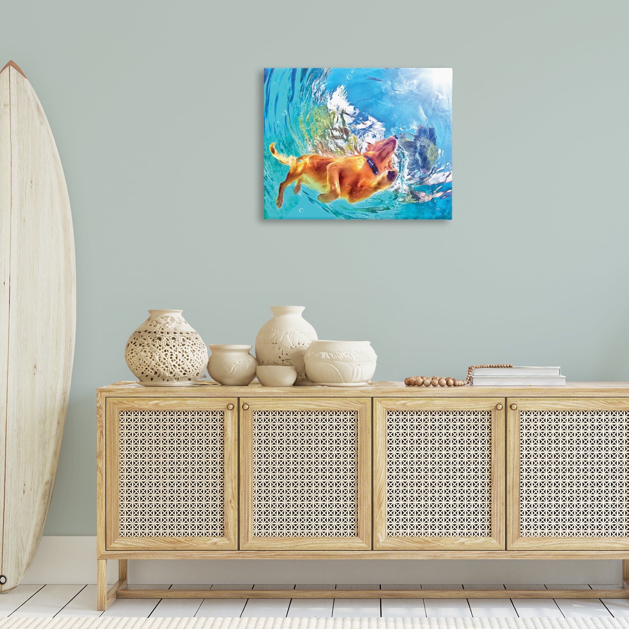 Stupell Industries Underwater Swimming Dog Animals & Insects Painting Gallery Wrapped Canvas Art Print Wall Art, 30 x 24
